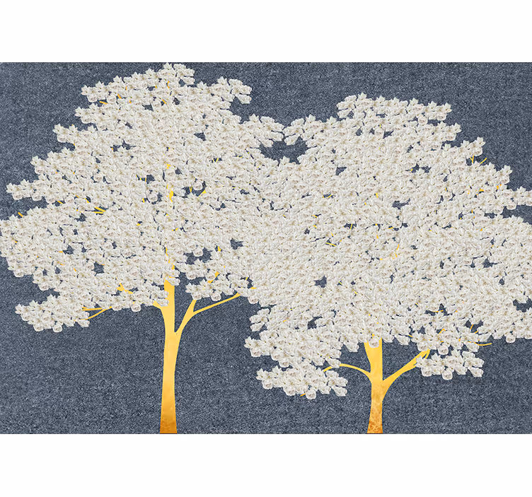 Fototapete Andere Blumen Goldene bäume mit weißen blüten - TenStickers