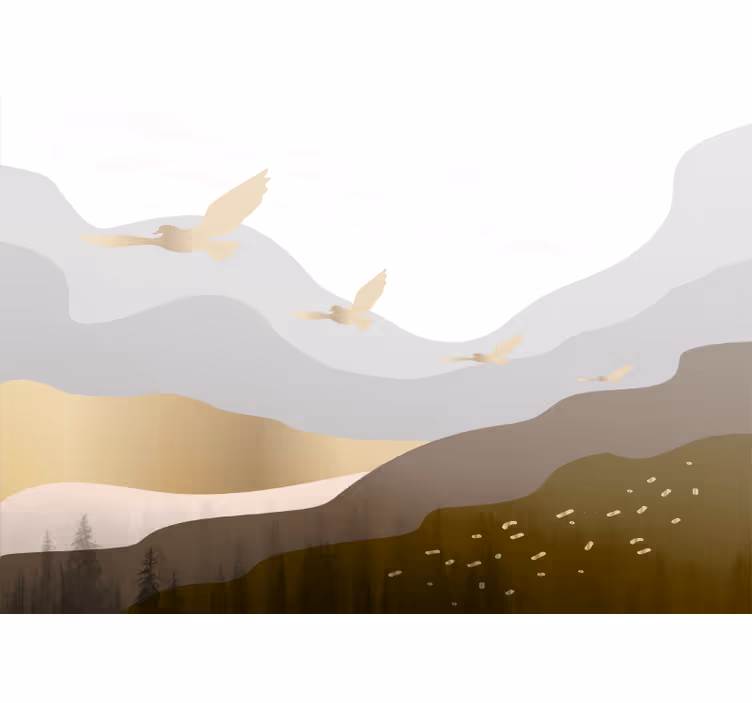 Fototapete natur mit fliegenden vogelsilhouetten - TenStickers