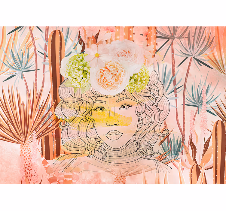 Fototapete kunst florales porträt illustration - TenStickers
