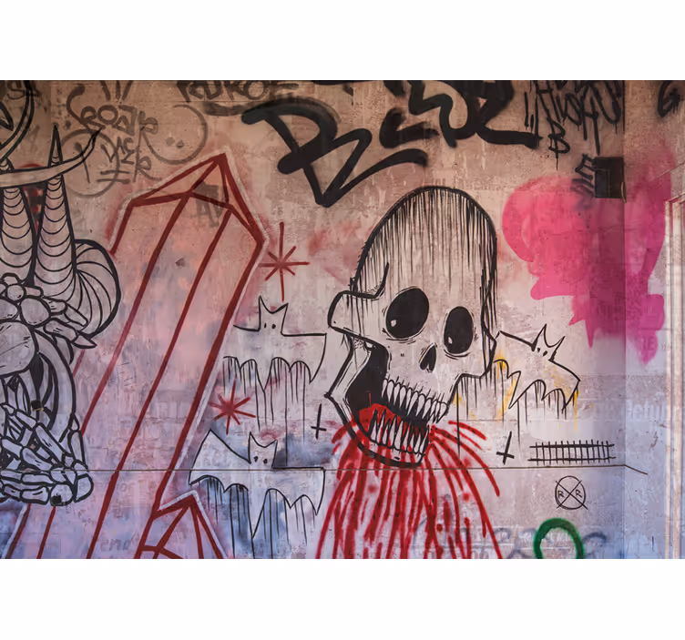 Fototapete graffiti totenkopf und fledermäuse - TenStickers