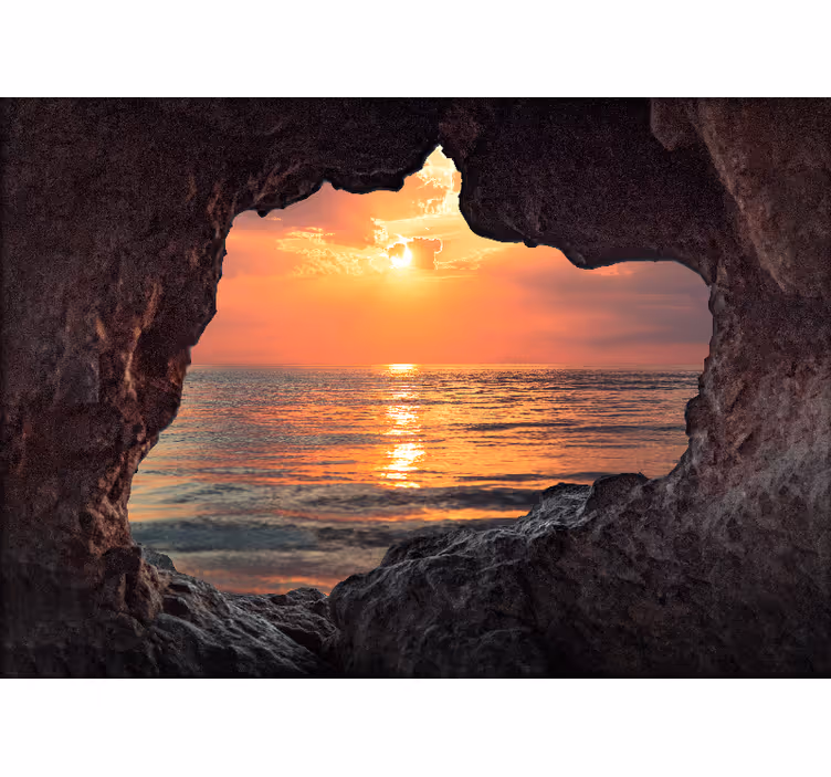 Fototapete 3D Visueller effekt höhle sonnenaufgang ozean - TenStickers