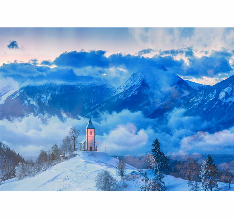 Fototapete landschaft schneebedeckte bergszene - TenStickers