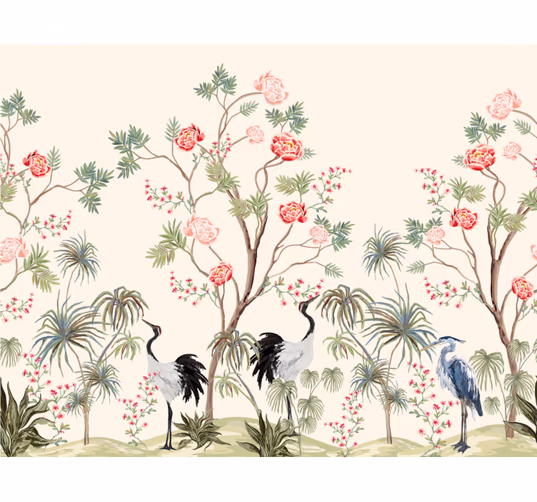Panorama Fototapete oiseaux et arbres exotiques - TenStickers