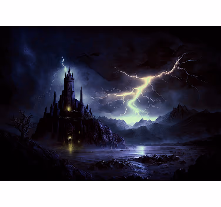 Fototapete Burg Nacht und Sturm Traum - TenStickers