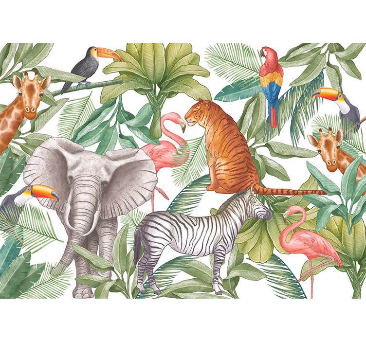 Fototapete Dschungel aquarell tiere design - TenStickers