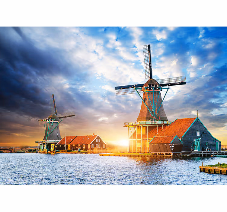 Fototapete Amsterdam holländische windmühle sonnenuntergang - TenStickers