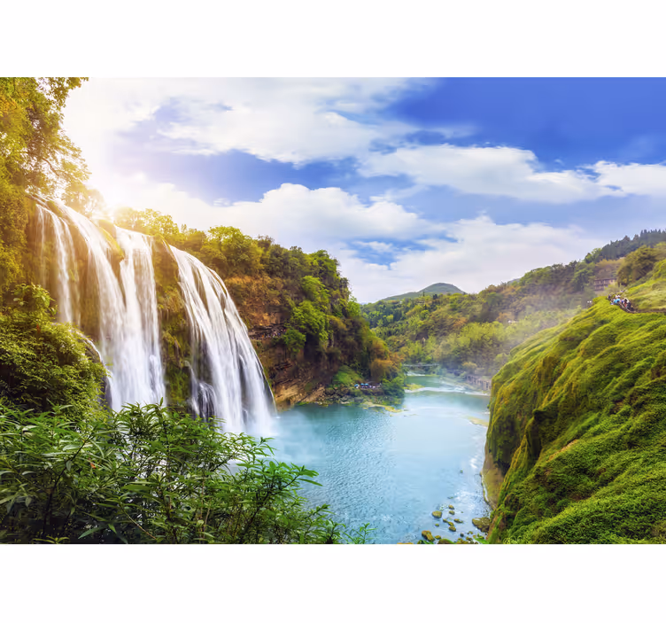 Fototapete Natur Wasserfall und Berge - TenStickers