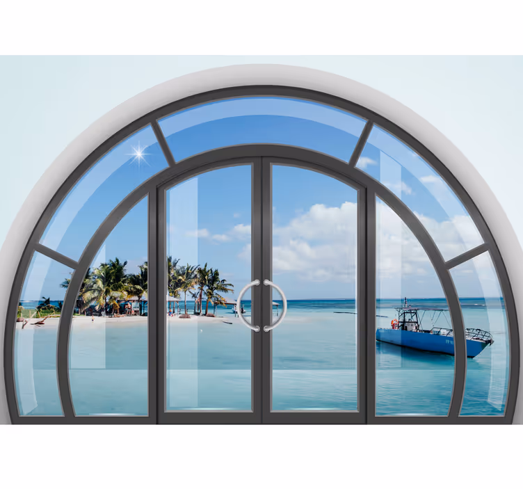 Fototapete 3D Karibische seelandschaft durch fenster - TenStickers
