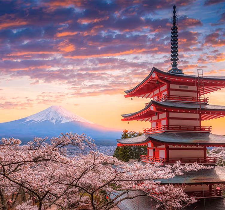 Fototapete Berge Fuji berg und japanische gebäude - TenStickers