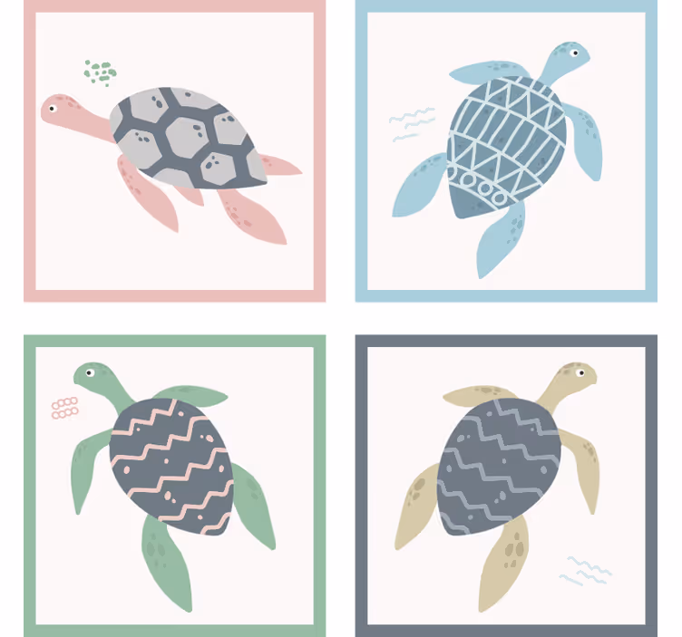 Gedeckte Farben Schildkröten Untersetzer Set - TenStickers