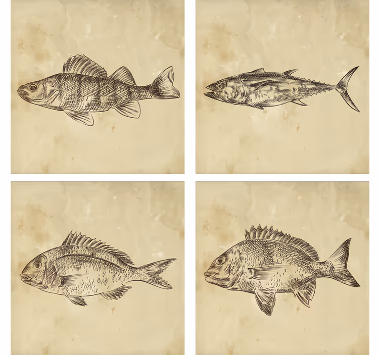 Untersetzer Vintage Fisch beige - TenStickers