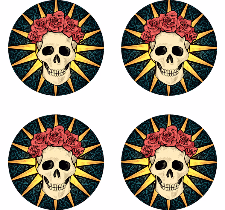 Frauenschädel mit rosenhalloween-untersetzer - TenStickers