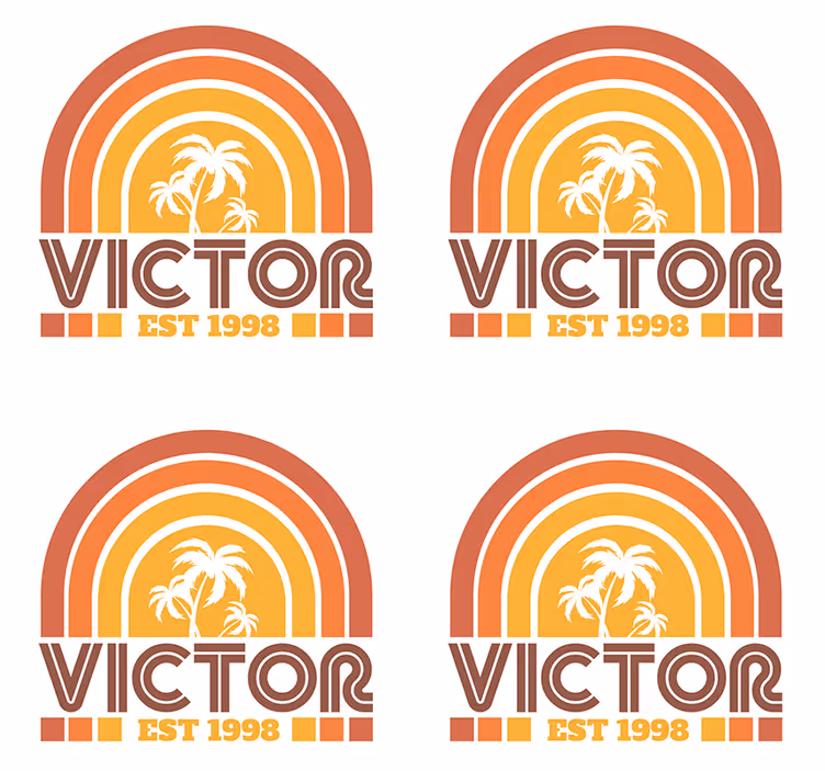 Untersetzer 70's Sun Retro sonnenuntergang und palmen mit Namen - TenStickers