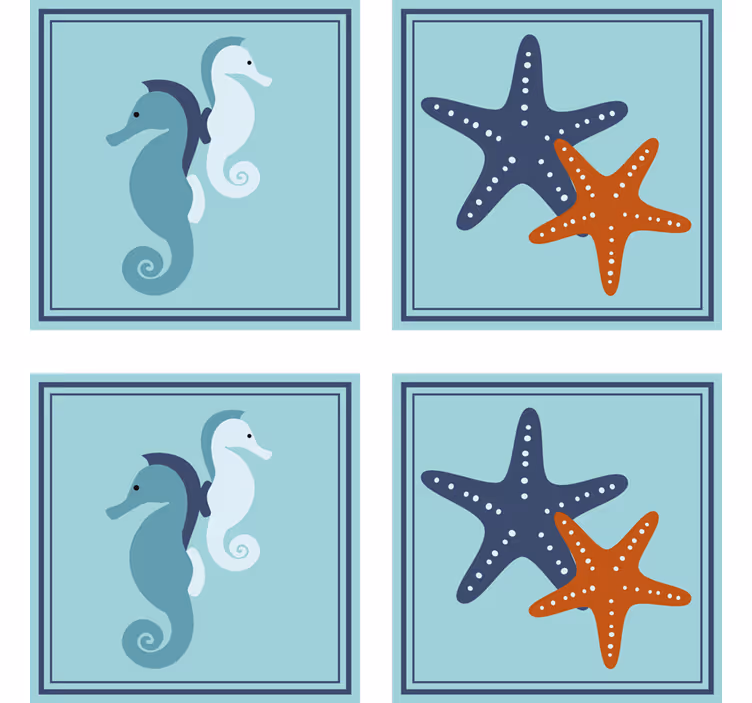 Vintage untersetzer mit seepferdchen und sternenfischen - TenStickers