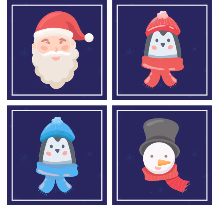 Untersetzer weihnachten mit weihnachtsmann und schneemännern - TenStickers