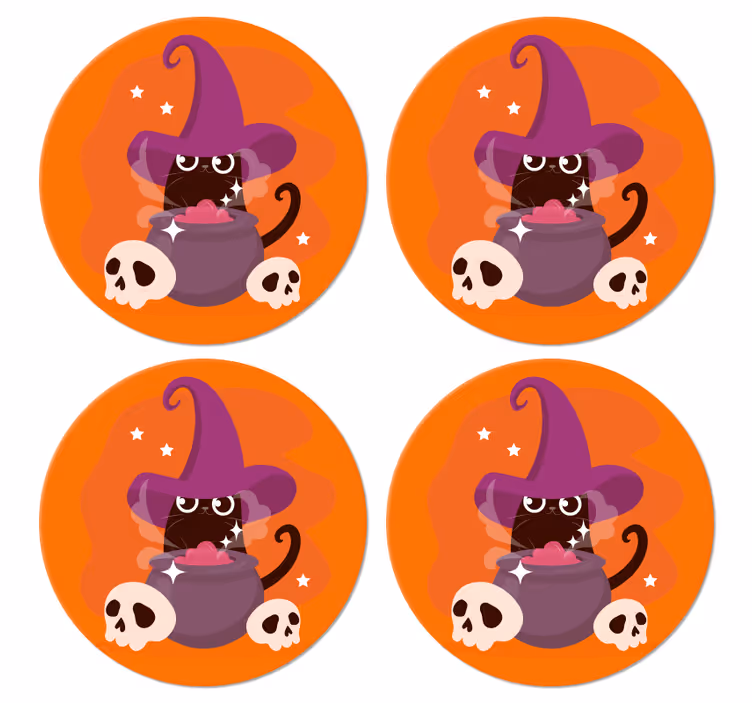 Katze hexenhut illustration halloween Untersetzer - TenStickers
