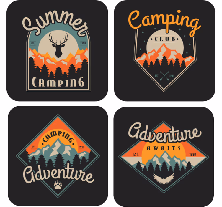 Vintage untersetzer mit camping abenteuer motiven - TenStickers