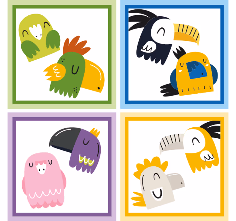 Untersetzer bier mit bunten vogelgesichtern - TenStickers