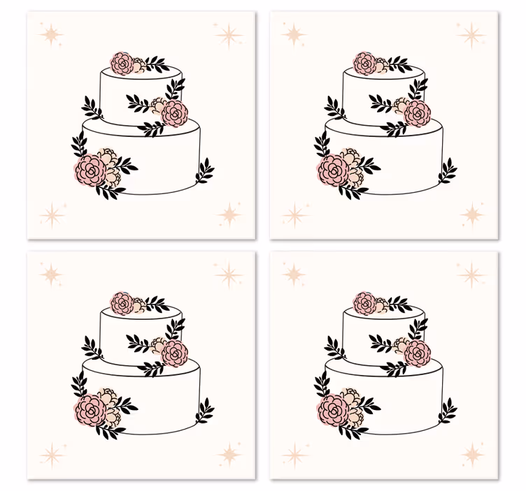 Untersetzer Hochzeit Geblümter kuchen - TenStickers