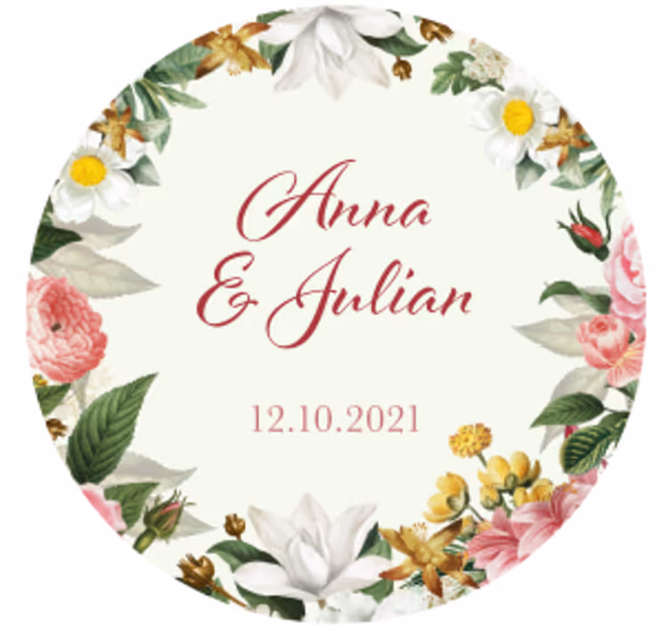 Bierdeckel hochzeit mit floralem design personalisiert - TenStickers