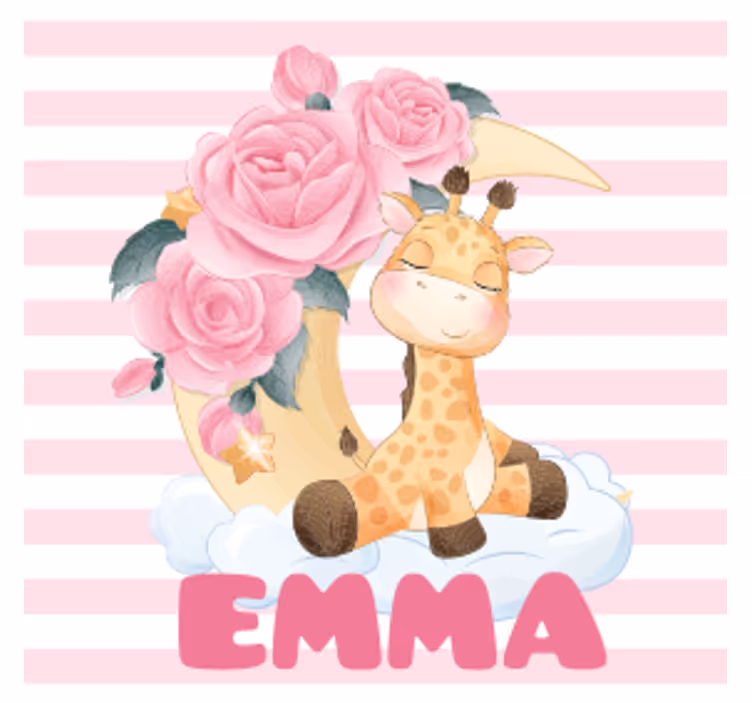 Personalisierte untersetzer giraffe mit blumenmond - TenStickers