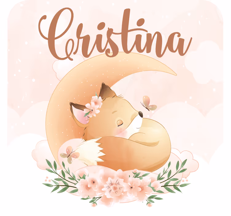 Personalisierte untersetzer schlafender fuchs mit blumen - TenStickers