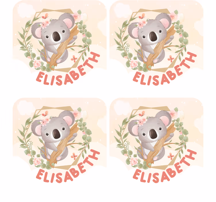 Personalisierte untersetzer mit süßem koala und blumen - TenStickers