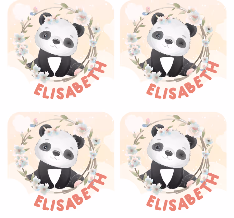 Personalisierte untersetzer panda mit blumenakzenten - TenStickers