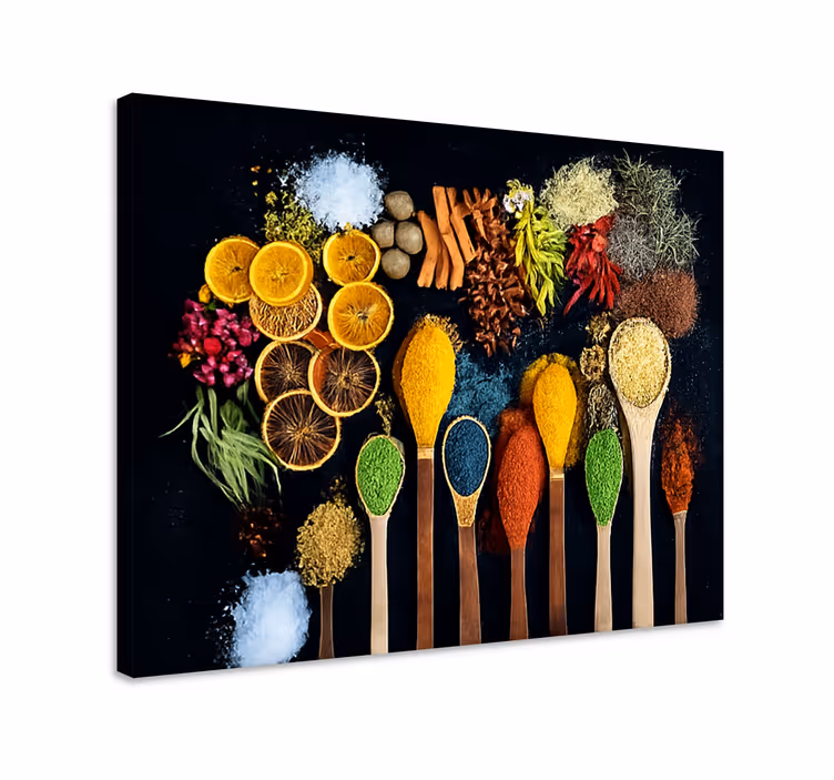 Leinwandbild Küche holzlöffel mit gewürzen - TenStickers