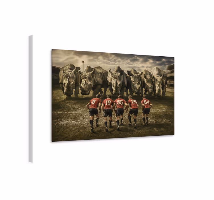 Leinwandbild Sport rugbyspieler und nashörner - TenStickers