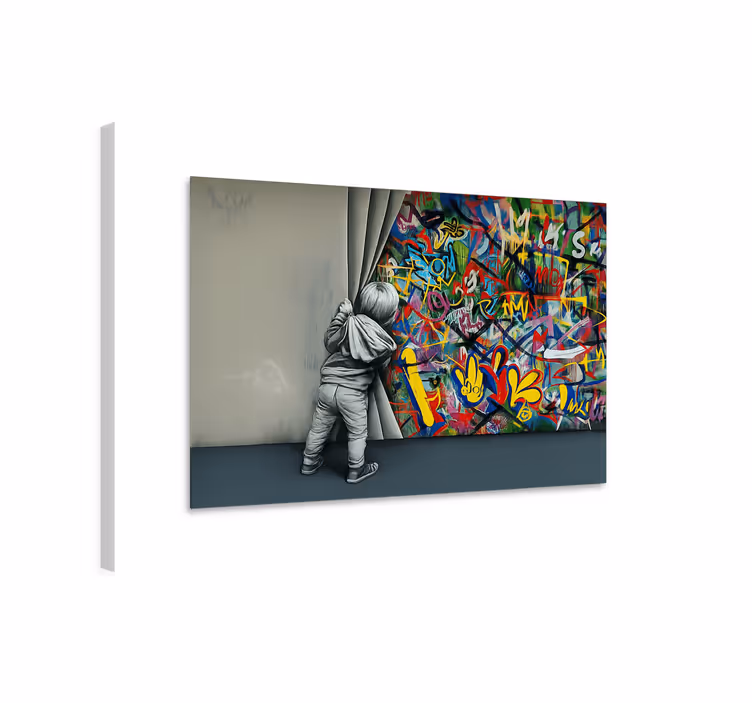 Kunst auf Leinwand kind spioniert graffiti aus - TenStickers