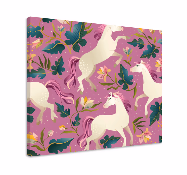 Pferde leinwand mit pinkem floralen design - TenStickers