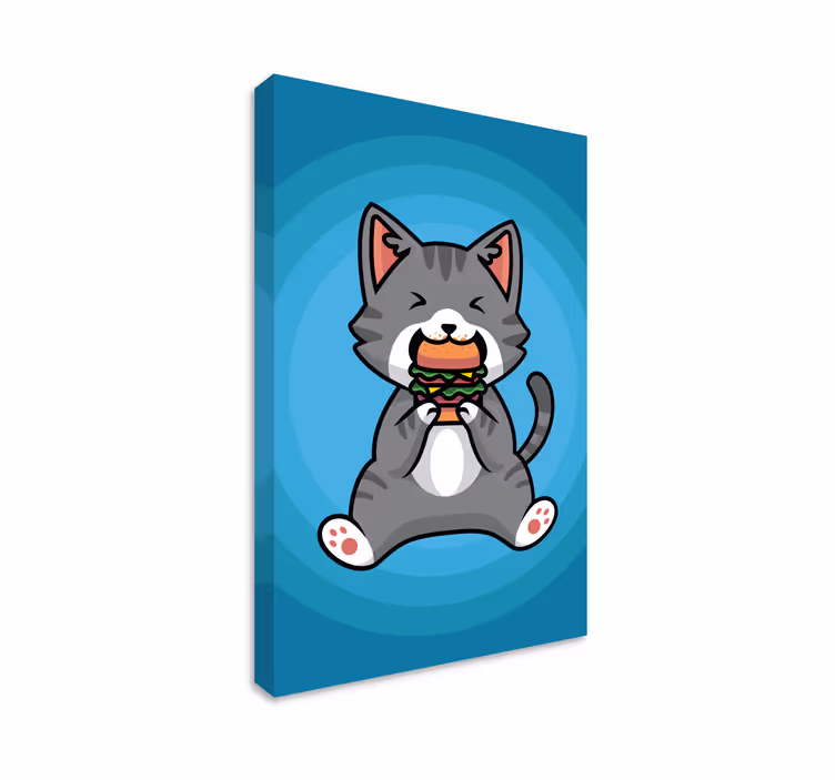 Wandbilder katzen mit katze beim hamburgeressen - TenStickers
