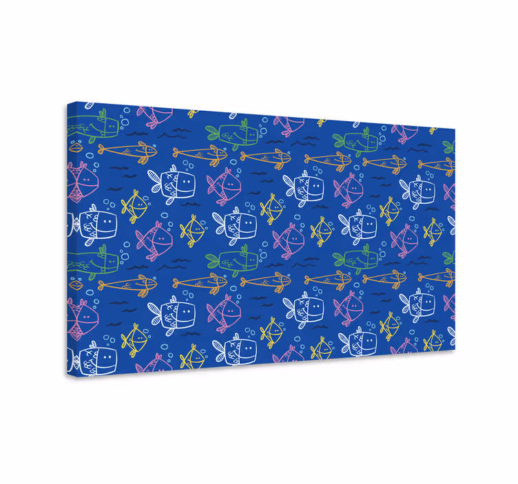 Wandbild fische mit meeresbewohnern auf blauem hintergrund - TenStickers