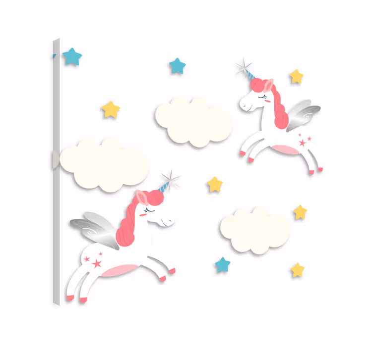 Einhorn wandbild einhörner wolken sterne rosa wandtattoo - TenStickers