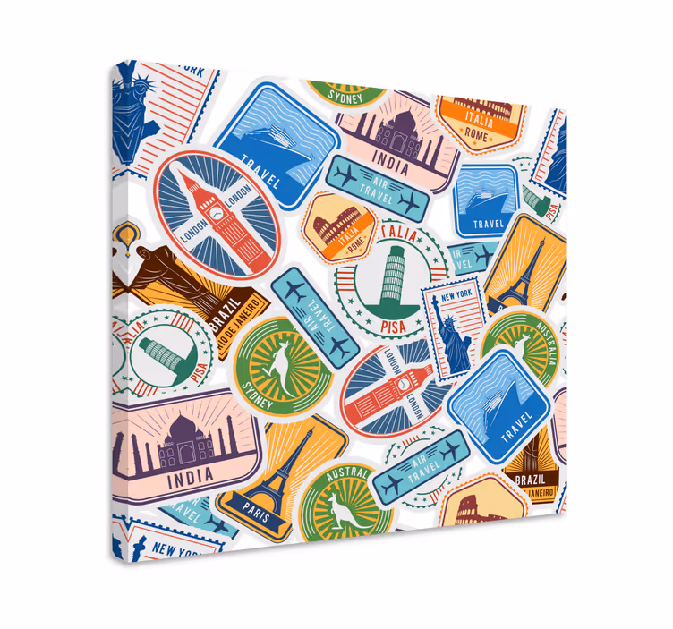 Leinwandbild collage mit globalen sehenswürdigkeiten - TenStickers