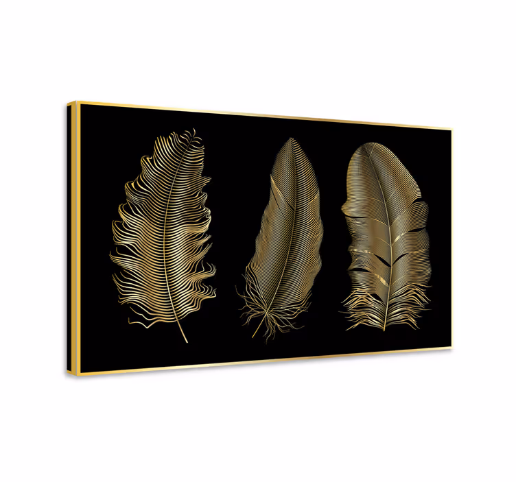 Wandbild Federn Schwarzer Hintergrund der goldenen federn - TenStickers