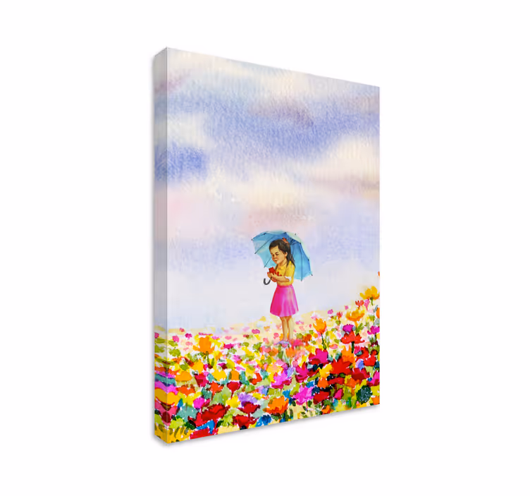 Leinwandbild kinder mädchen mit regenschirm - TenStickers