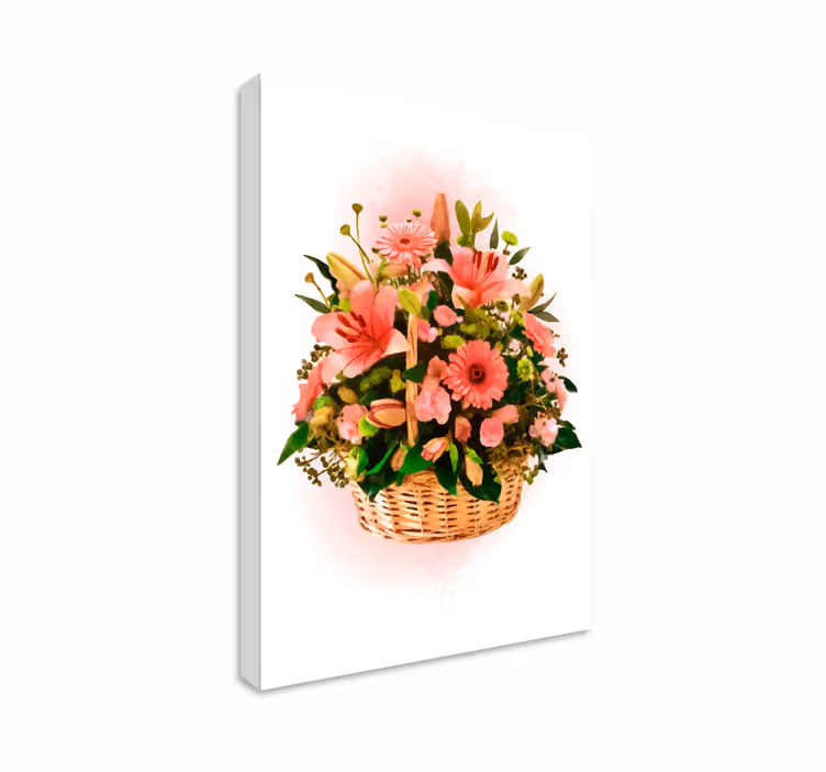 Leinwandbild korb mit rosa blüten - TenStickers