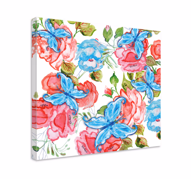 Leinwandbild blumenarrangement mit schmetterlingen - TenStickers