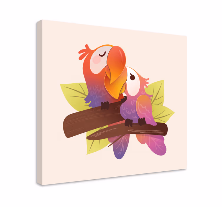 Leinwandbild Vogel Cartoon verliebt rosa - TenStickers