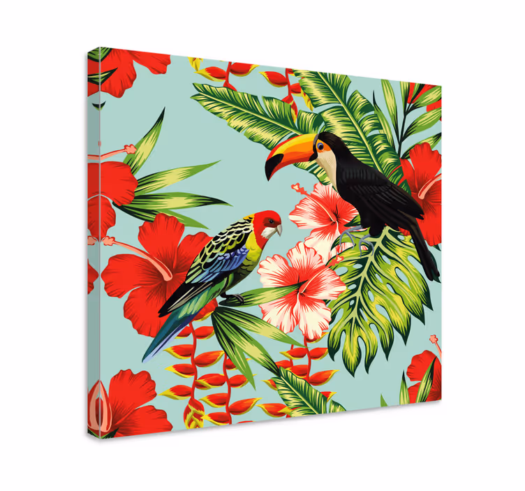 Leinwandbild Vogel Tropische rote blumen - TenStickers