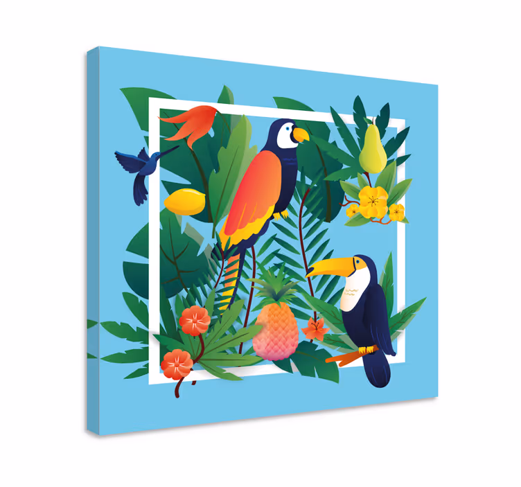 Leinwandbild Vogel Tropische vögel mit früchten - TenStickers
