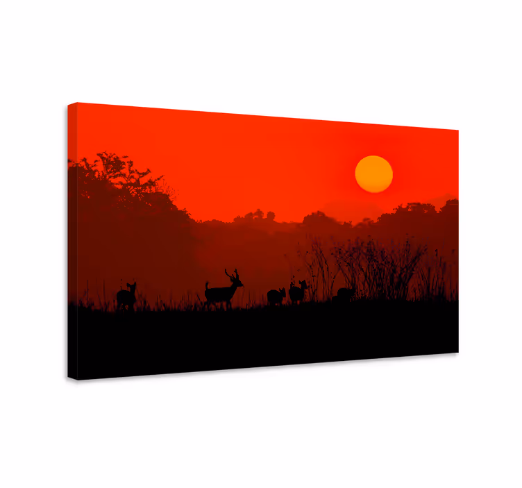 Hirsch bild leinwand silhouettenhirsch sonnenuntergang - TenStickers