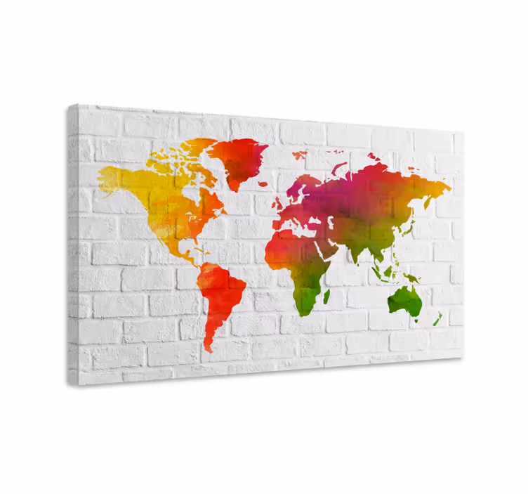 weltkarte leinwand Backsteinmauer mit bunten - TenStickers