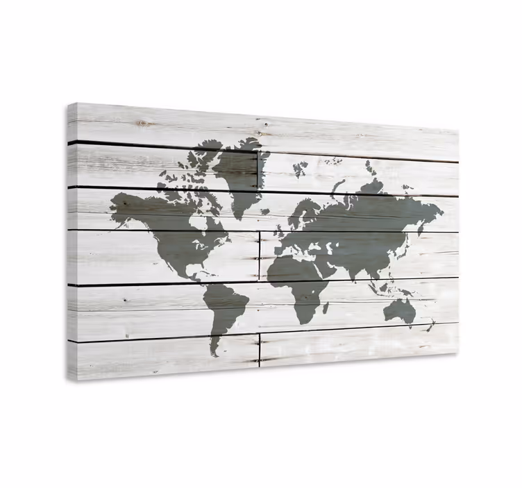 weltkarte leinwand Holz grau - TenStickers