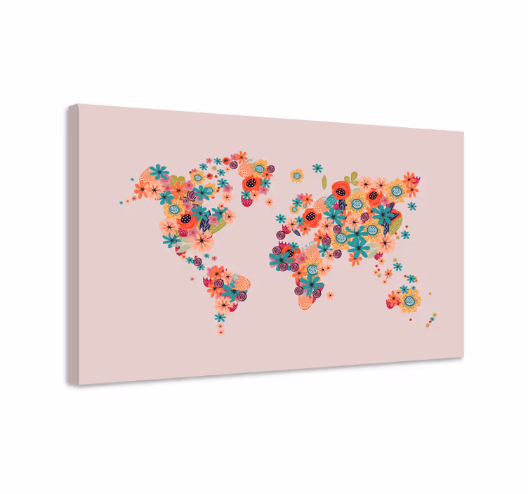 Weltkarte leinwand mit floralen motiven - TenStickers