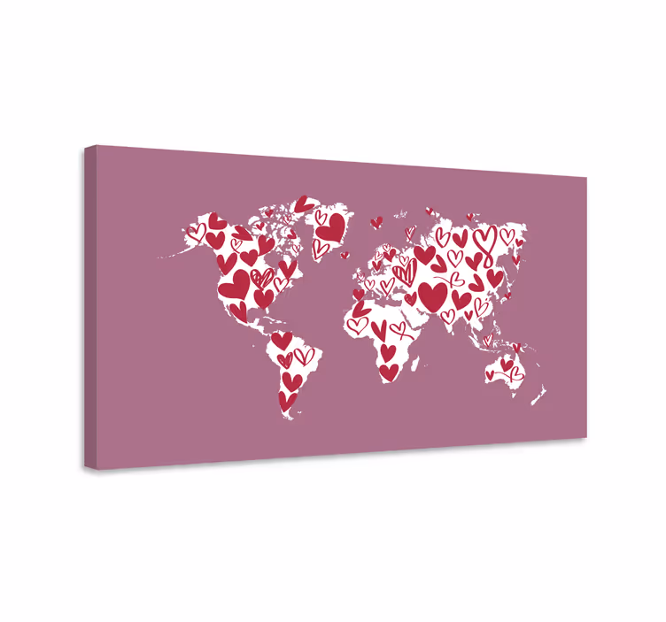 Weltkarte leinwand mit herzmotiven - TenStickers
