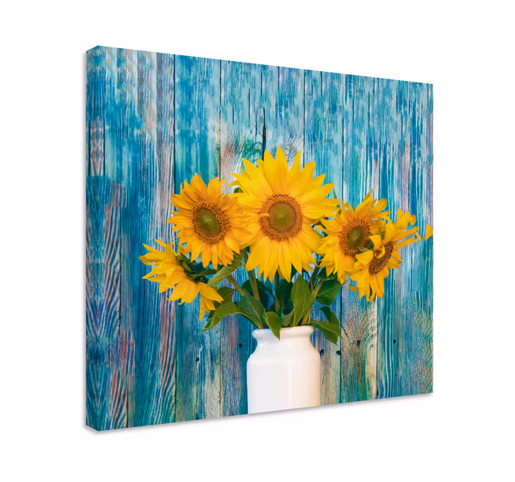 Leinwandbild Blume Gelbe sonnenblumen auf holz - TenStickers