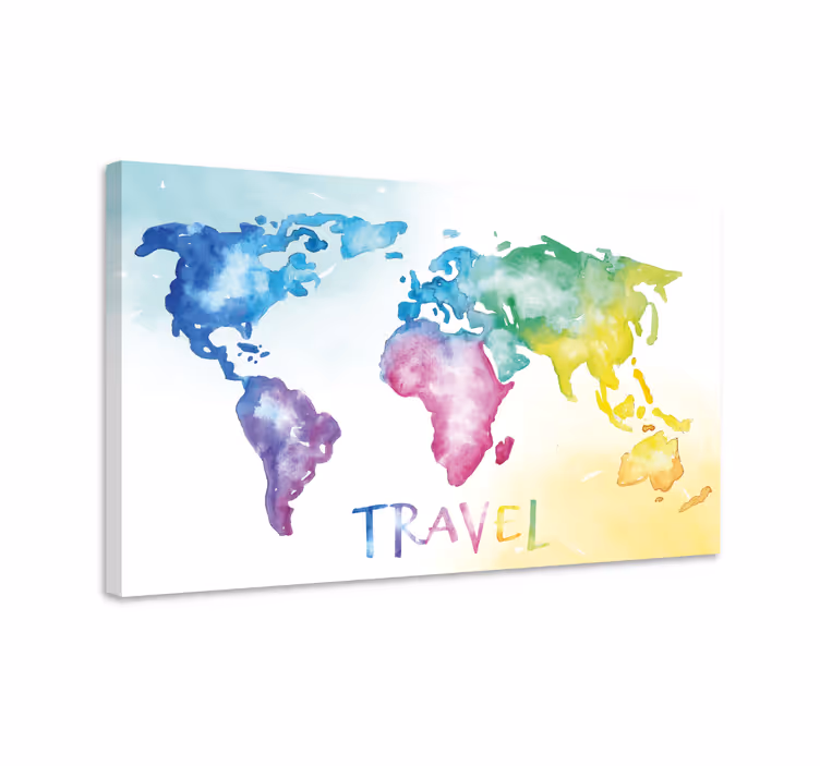 Weltkarte Leinwand Aquarell reisen - TenStickers